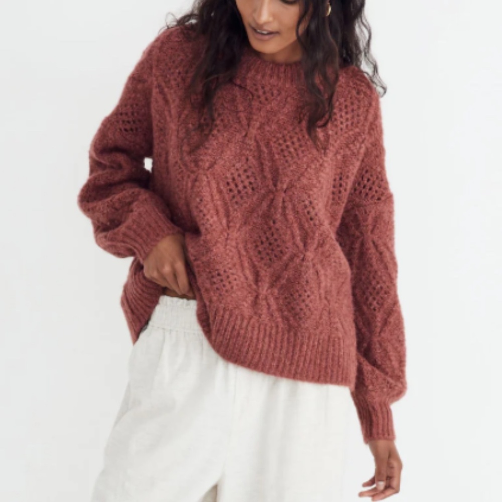 Madewell Pointelle Balloon-Sleeve Pullover Sweater size S